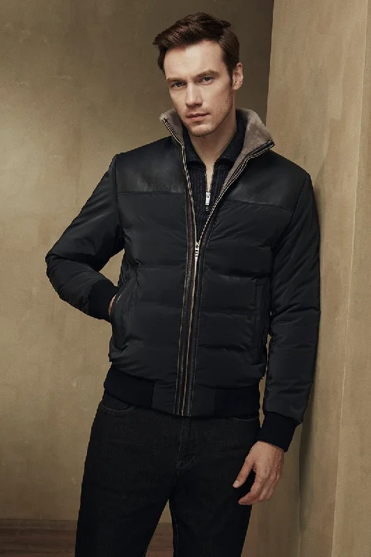 Frank Men's Waterproof Shearling Jacket - Navy Blue Hoodie Zip-Up Jacket Button-Up Jacket Frank Men's Waterproof Shearling Jacket - Navy Blue Hoodie Zip-Up Jacket Button-Up Jacket