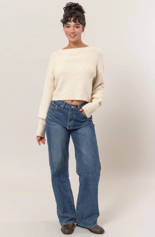 Trendy Crew Neck Long Sleeve Cropped Sweater Boat Neck Shawl Collar Notched Collar