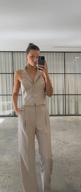 Kookai Oyster Vest Top & Kookai Ariel Pleated Pants - Charcoal Comfortable Cargo Pants