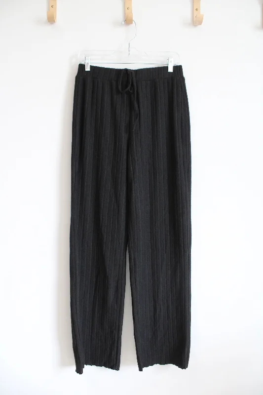 Shein Black Ribbed Loose Knit Pants | L Classic Flared Pants