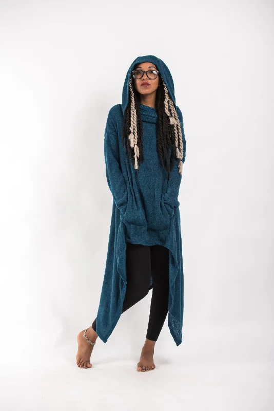 Ultra Long Hooded Sweater in Blue Lightweight Heavyweight Midweight