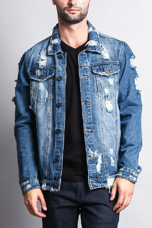 Distressed Faded Denim Jacket Herringbone Jacket Houndstooth Jacket Plaid Jacket