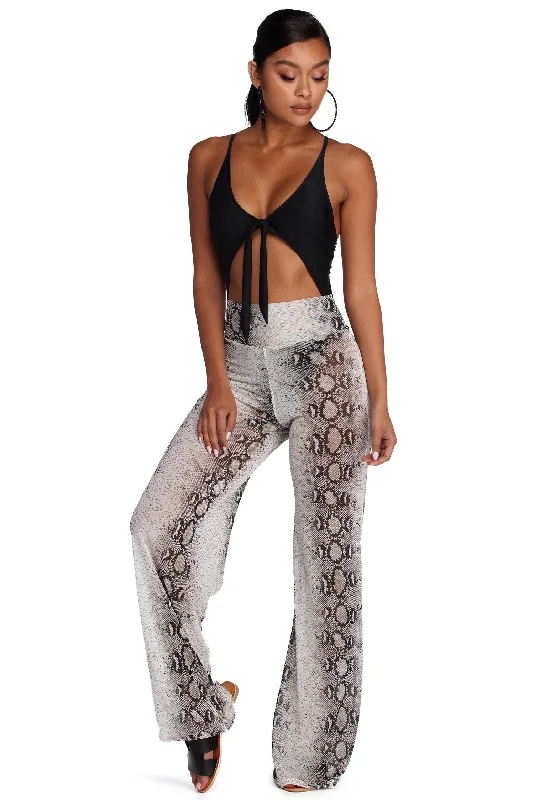 Snake Print Mesh Pants Trendy Tapered Pants