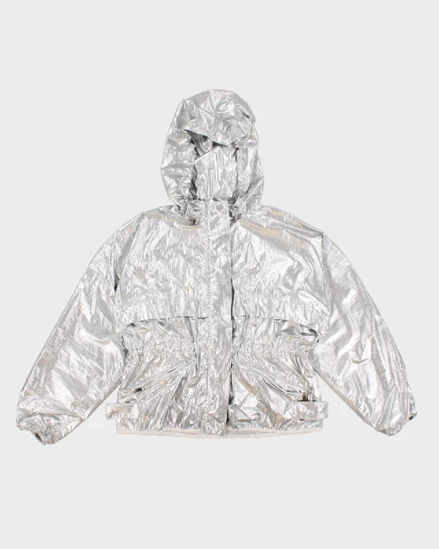 Vintage Moncler Silver Hooded Jacket - L Bomber Jacket Anorak Windbreaker