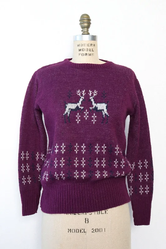 Purple Deer Love Sweater M/L Solid Color Striped Floral Print