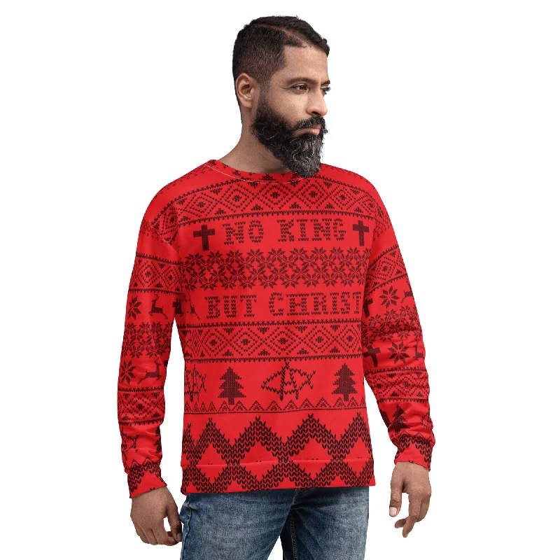 AnarchoChristian No King but Christ Unisex Ugly Christmas Sweater Front Pockets Side Pockets Patch Pockets AnarchoChristian No King but Christ Unisex Ugly Christmas Sweater Front Pockets Side Pockets Patch Pockets