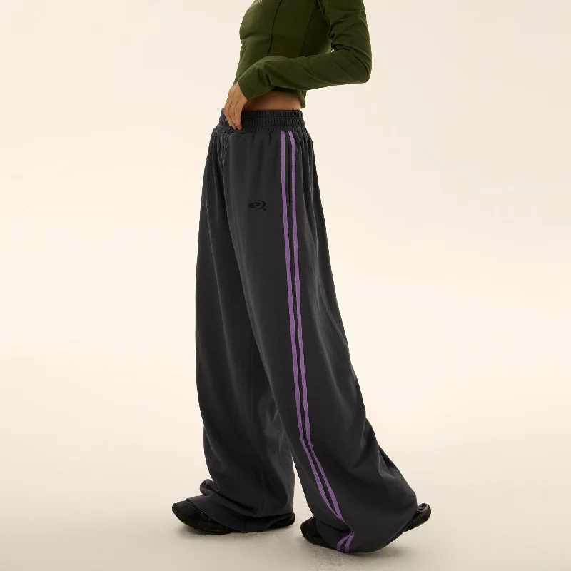 Two-Stripes Wide-Leg Track Pants Trendy Velvet Pants