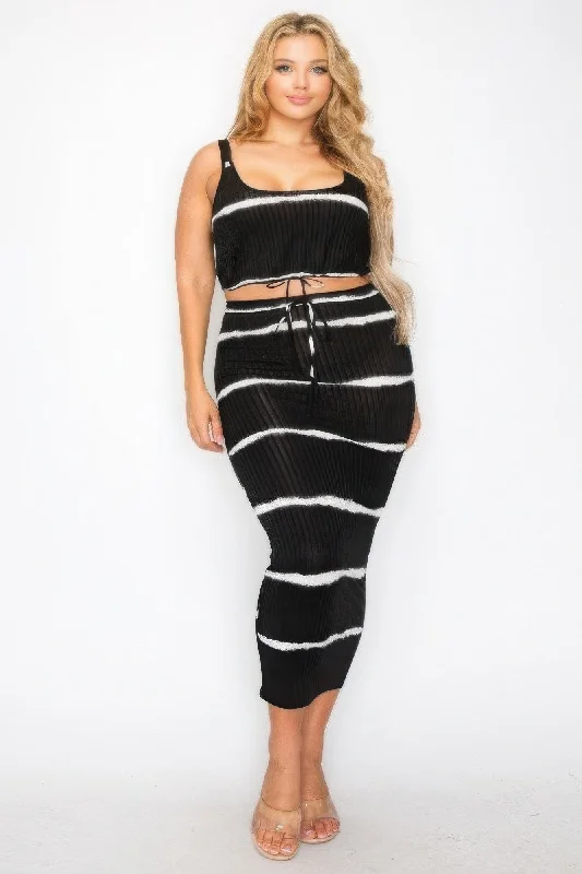 Plus sleeveless tie dye stripe 2 piece skirt set boho skirt vibe