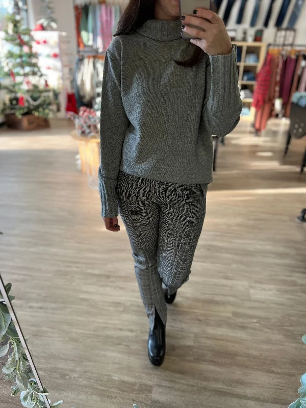 Front Slit Plaid Pants Cozy Full-Length Pants