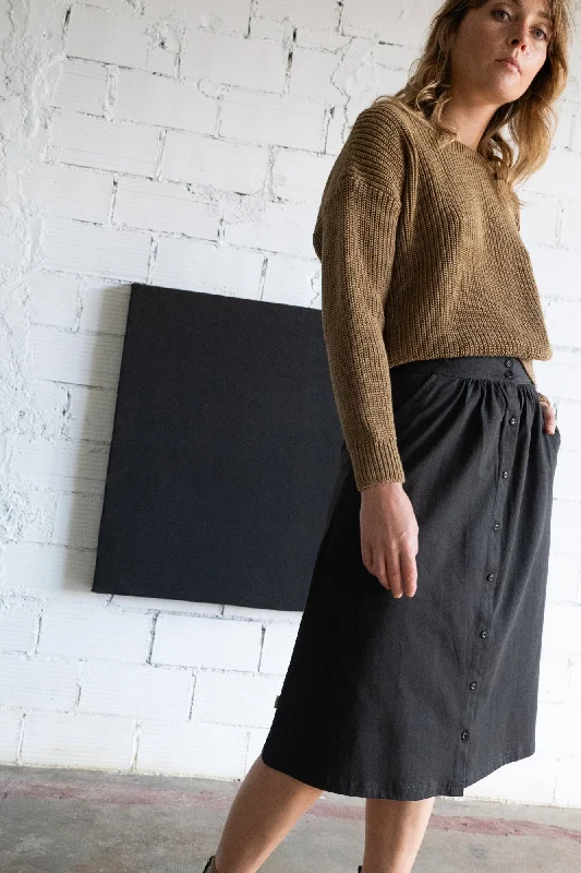Galia midi skirt with pockets eclipse black silk skirt elegant