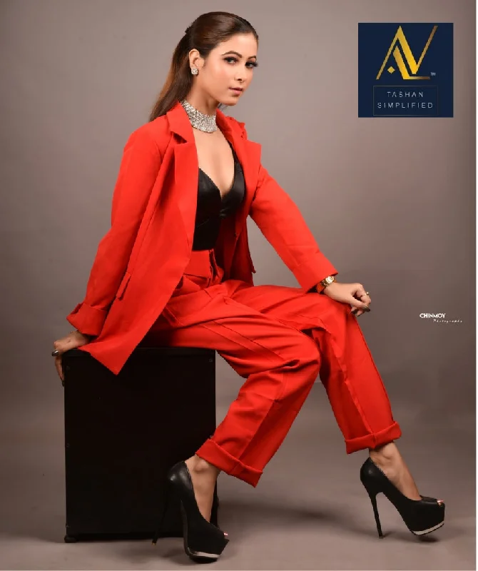Red pant suit Fashionable Button-Up Pants